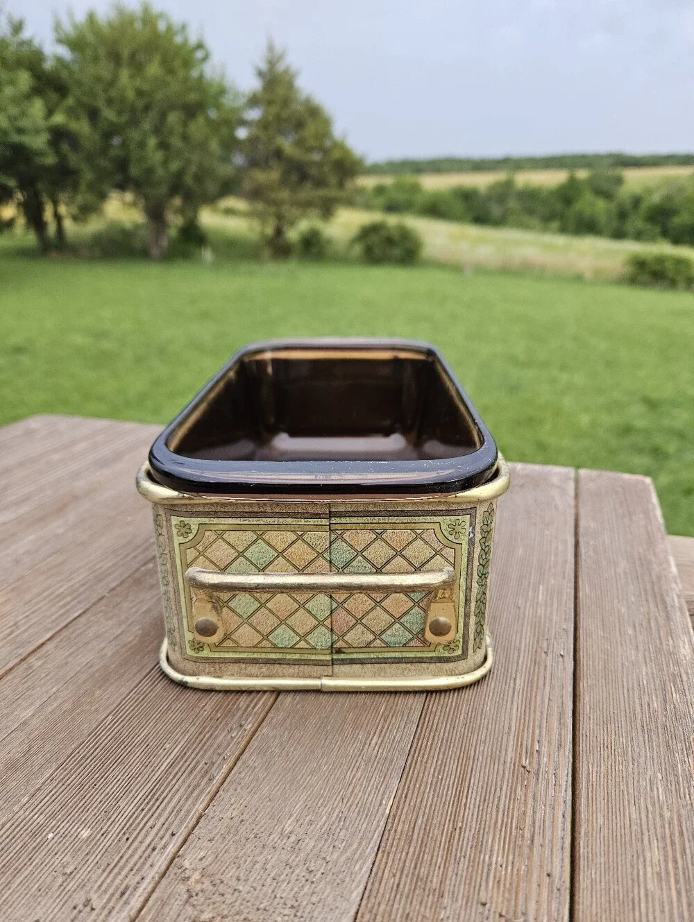 Pyrex Brown Glazed Loaf Pan with Fruit Motif